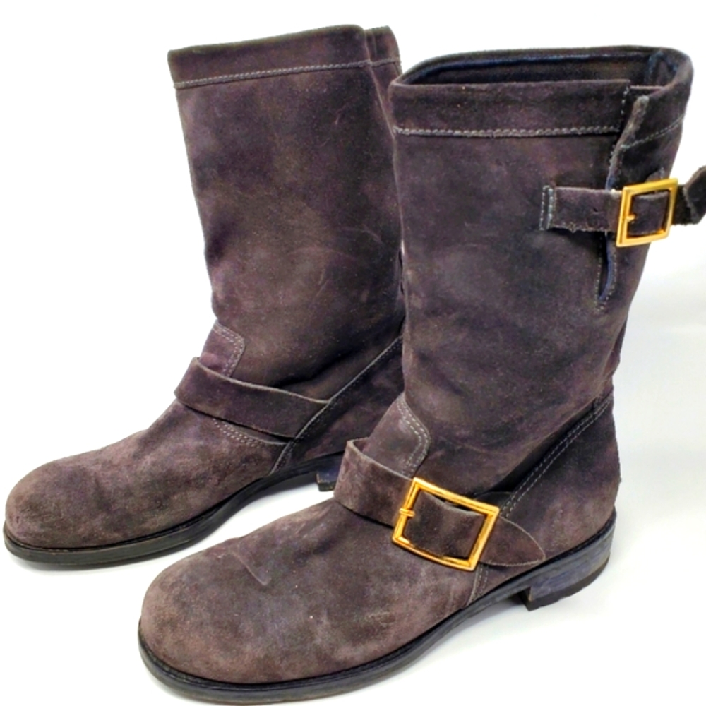 Jimmy Choo Taupe Suede Moto Boots